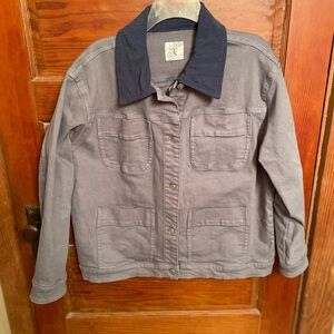 Altar'd State Steel Blue Chore Coat With Corduroy Accents